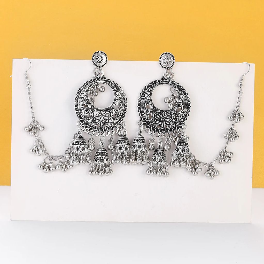 Indian Wedding Supply - Brincos Jhumka Indianos Étnicos com Borlas